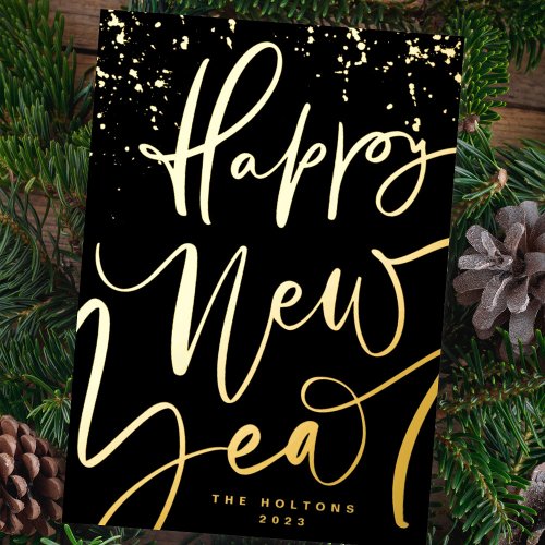 HANDWRITTEN GOLD HAPPY NEW YEAR 2024 FOIL HOLIDAY CARD