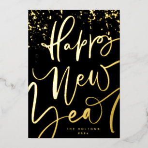 HANDWRITTEN GOLD HAPPY NEW YEAR 2027 FOIL HOLIDAY CARD