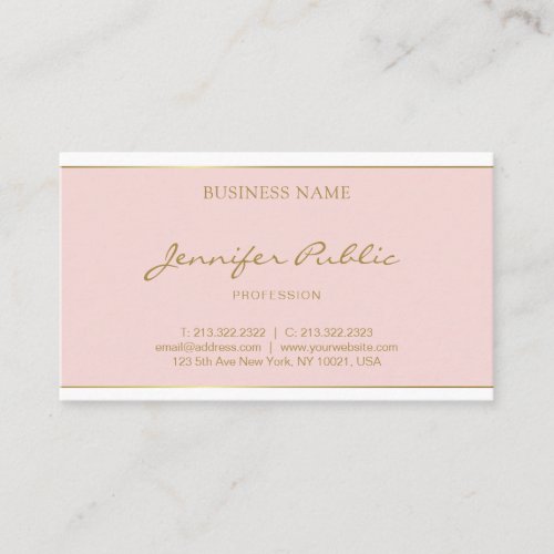 Handwritten Gold Look Text Blush Pink Template Business Card
