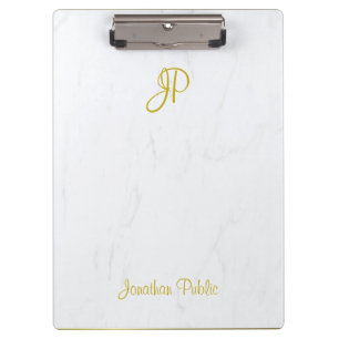 Handwritten Gold Monogram Elegant Marble Modern Clipboard