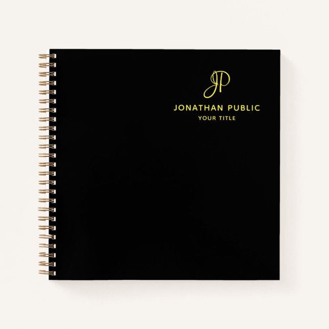 Handwritten Gold Monogram Initial Template Elegant Notebook (Front)