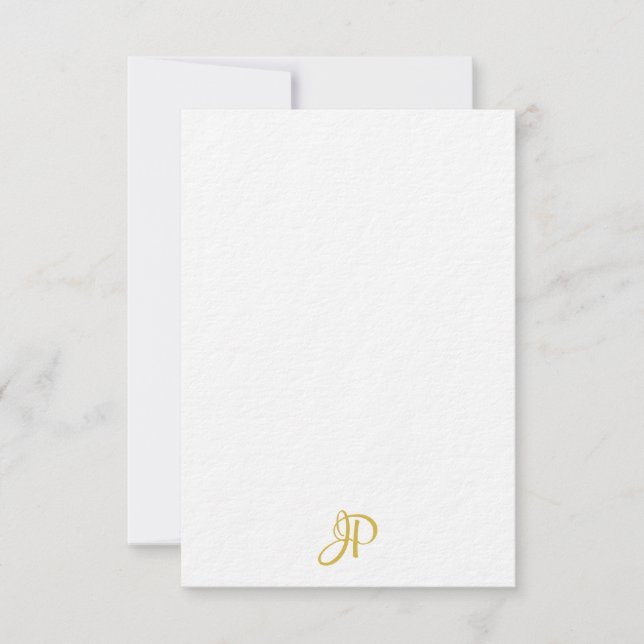 Handwritten Gold Monogram Personalized Classic Note Card (Front)