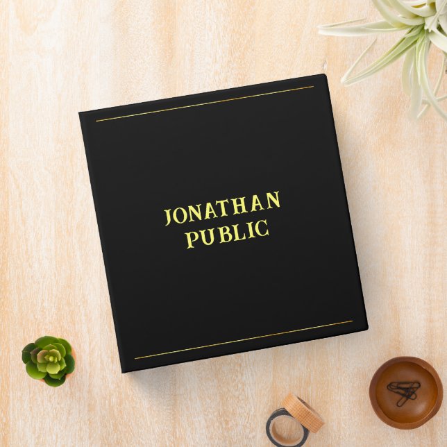 Handwritten Gold Name Old Style Font Template 3 Ring Binder (In Situ)
