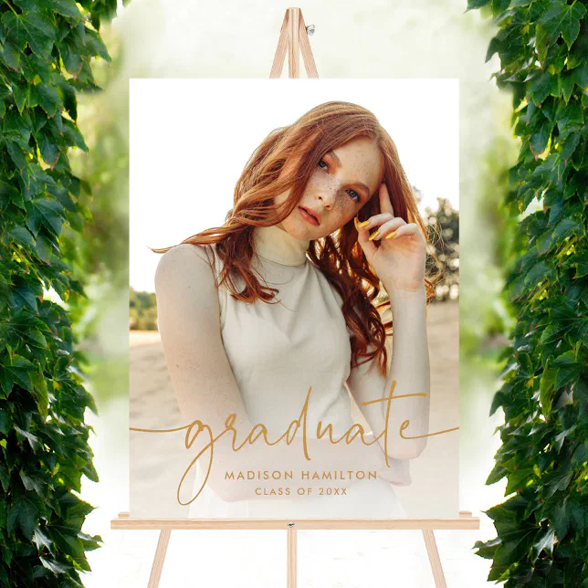 Handwritten Gold Script Photo Graduation Sign | Zazzle
