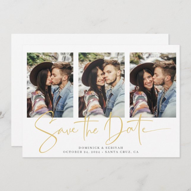 Handwritten Gold Script Typography Save The Date (Front/Back)