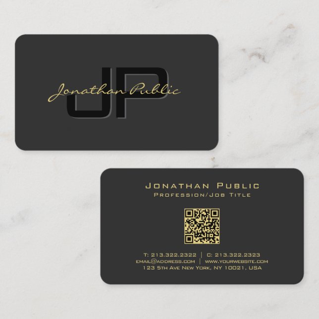 Handwritten Gold Text Name QR Code Script Luxe Business Card (Front/Back)