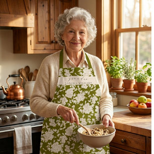 Handwritten grandma Green stylish floral pattern Apron