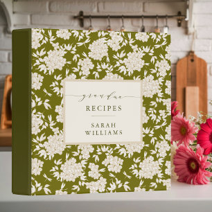 Handwritten Grandma Olive Green Recipes Cookbook 3 Ring Binder