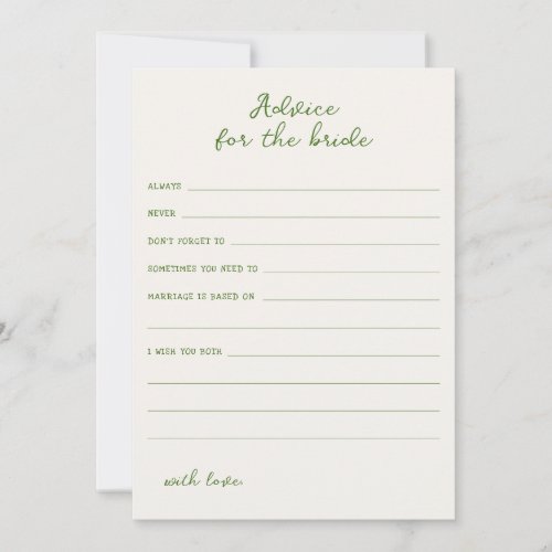 Handwritten Green Advice for the bride Card