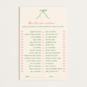 Handwritten Green Pink Would She Rather Game