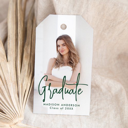 Handwritten Green Script Photo Graduation Gift Tags