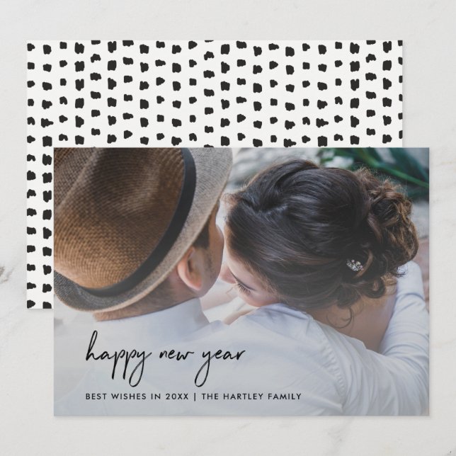 Handwritten Happiness | New Year with Photo Invitation (Front/Back)