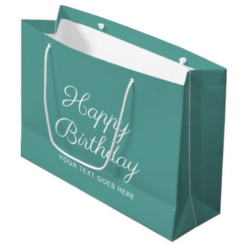 Handwritten Happy Birthday Teal Custom Template Large Gift Bag