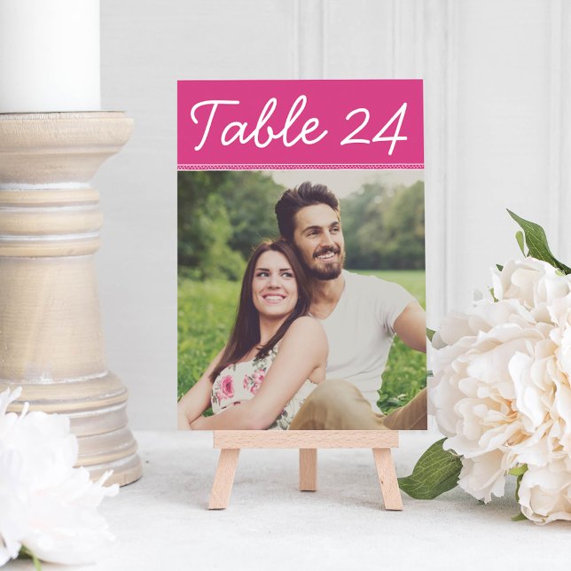 Handwritten Hot Pink Photo Table Number Card (Creator Uploaded)