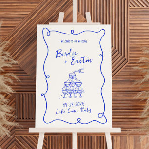 Handwritten Illustrated Champagne Tower Wedding Foam Board