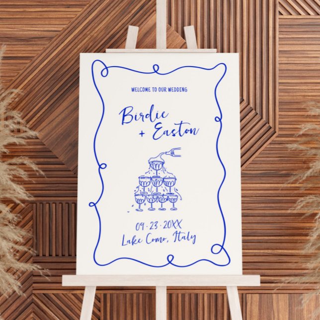 Handwritten Illustrated Champagne Tower Wedding Foam Board (Creator Uploaded)