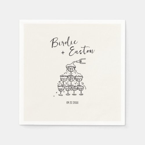 Handwritten Illustrated Champagne Tower Wedding Napkins