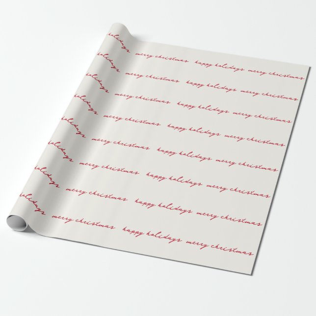 handwritten ink berry red on cream holiday custom wrapping paper (Unrolled)