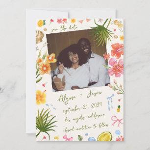 Handwritten Island Tropical Colorful Beach Wedding Save The Date