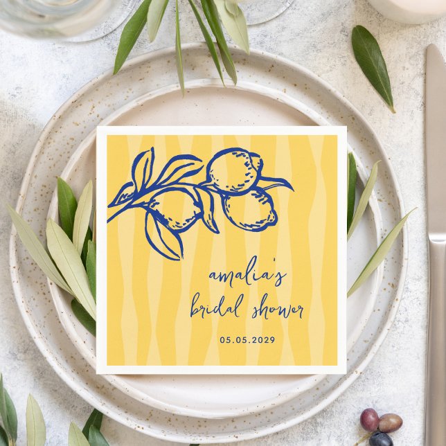 Handwritten Italian Lemon Stripes Bridal Shower Napkins (Creator Uploaded)