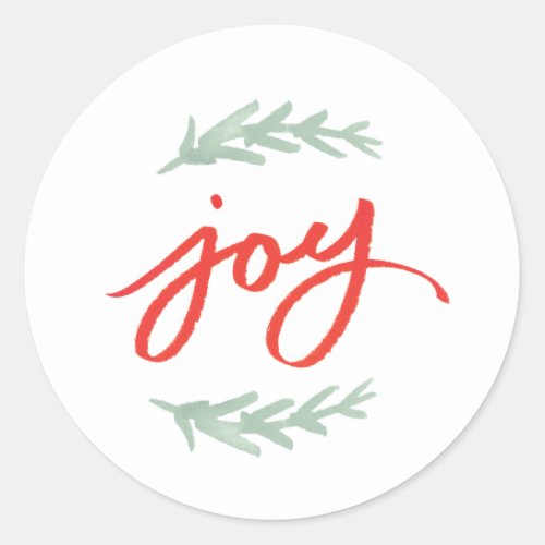 Handwritten Joy Laurel Branch Christmas Holiday Classic Round Sticker