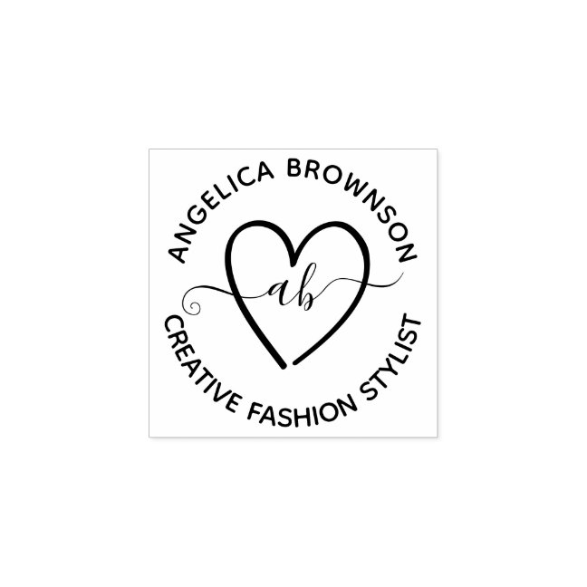 Handwritten lettering heart monogram signature rubber stamp