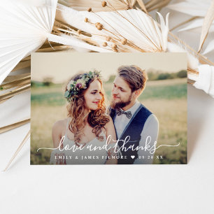 Handwritten Love and Thanks Photo Wedding Letterpress Thank You Card