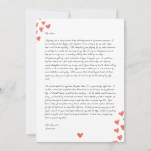 Handwritten Love Letter with Hearts Valentine  Holiday Card
