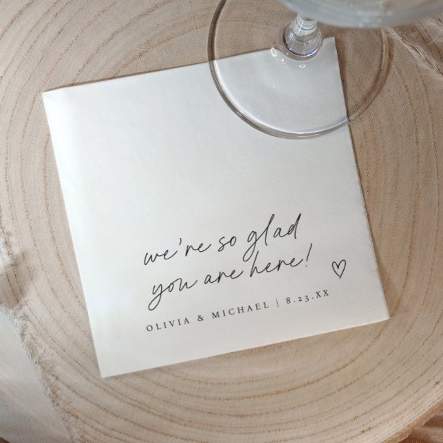 Handwritten love note style heart wedding napkins (Love note wedding napkins in modern handwriting with heart)