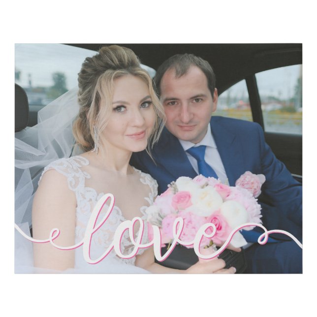 Handwritten Love Script Wedding Photo Faux Canvas Print (Front)