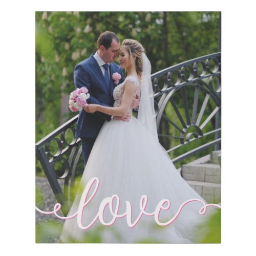 Handwritten Love Script Wedding Photo Faux Canvas Print