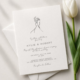 Handwritten Lovely Couple Drawn Minimalist Wedding Invitation