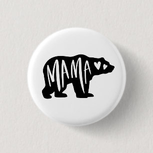 Handwritten Mama Hand Drawn Hearts Bear Silhouette Button