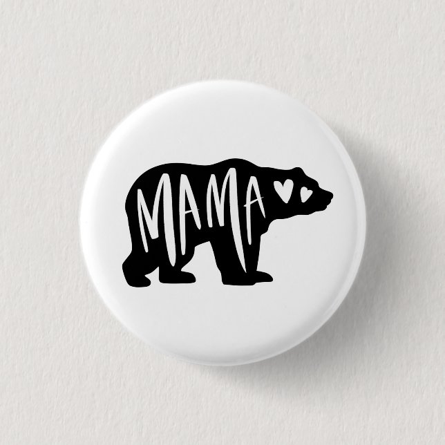 Handwritten Mama Hand Drawn Hearts Bear Silhouette Button (Front)