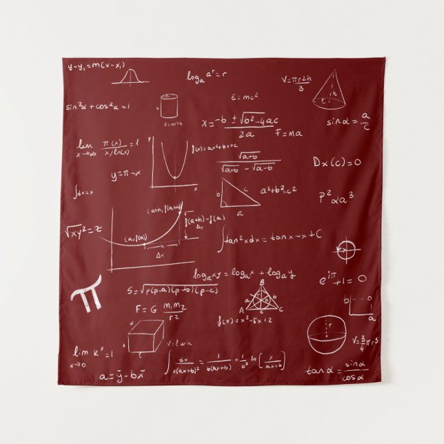 Handwritten Math Formulas Equations Maroon Tapestry (Front)