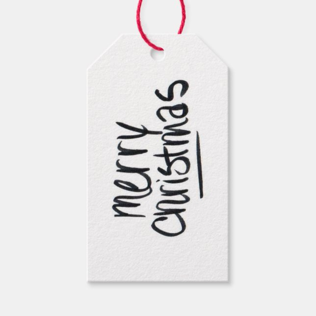 Handwritten Merry Christmas Black Kraft Gift Tag (Front)