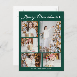 Handwritten Merry Christmas Emerald Green Photo Holiday Postcard