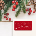 Handwritten Merry Christmas Family Return Address Label<br><div class="desc">Make addressing a breeze with our "Merry Christmas" return address label. Chic handwritten calligraphy,  hand-drawn stars,  and a festive red background add a touch of elegance. Customize it with your family name and return address details for a polished look.</div>