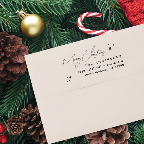 Handwritten Merry Christmas Family Return Address Self_inking Stamp