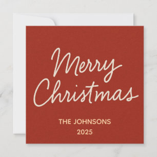 Handwritten Merry Christmas Greeting on Red  Holiday Card