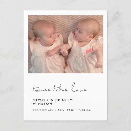 Handwritten minima Twin Birth Twice the love photo Postcard