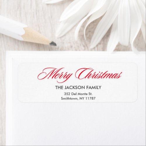Handwritten Minimal Red  White Merry Christmas  Label
