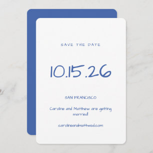 Handwritten Minimalist Blue White Elegant Wedding Save The Date