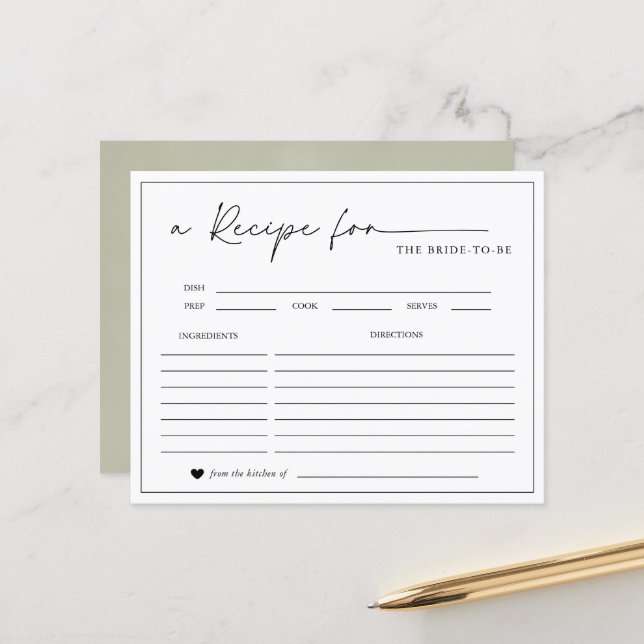 Handwritten Minimalist Bridal Shower Recipe Card (Front/Back In Situ)