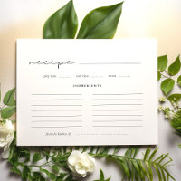 Handwritten minimalist Bridal shower recipe card
