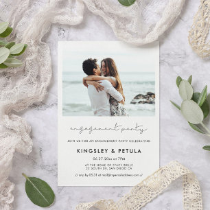 Handwritten minimalist engagement party photo invitation