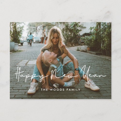 Handwritten minimalist Happy New Year photo Postcard