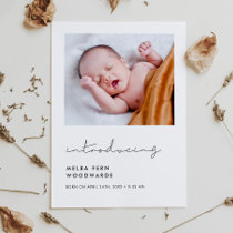 Handwritten minimalist Introducing new baby photo Announcement
