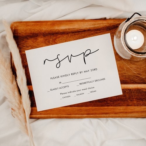 Handwritten minimalist RSVP card with meal choice