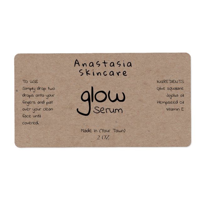 Handwritten Minimalist Styled Face Serum Labels (Front)